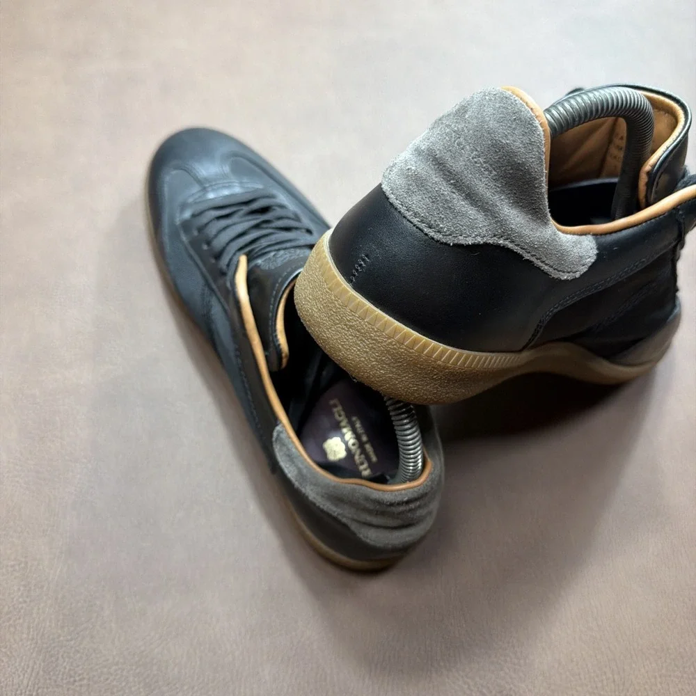 BRUNO MAGLI ITALY Dano Leather Sneakers Men 10.5 Black Gum Casual Shoes $298 New